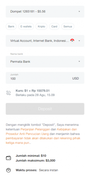 internet bank deposit instruction step 1